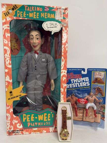 WWF, Matchbox, Armitron,Thumb Wrestlers, Pee Wee Herman Doll, Yosemite Sam Watch