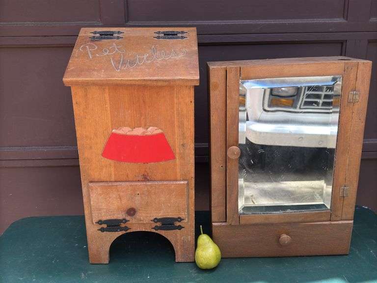 Vintage Wood Cabinet and Dog Food Container