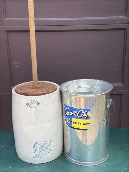 Western Stoneware, Butter Churn and Cream Container