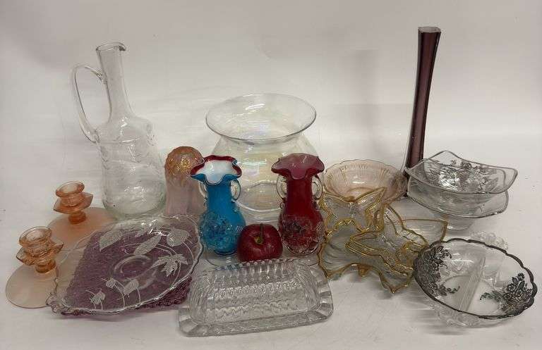 Fenton, Sterling Silver Overlay, Pink Depression Dishes, Vases, Covered Butter, Candleholders