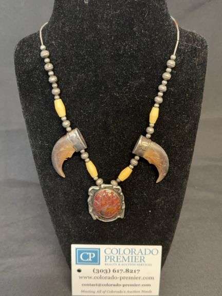 Carved Bone, Silver Necklace