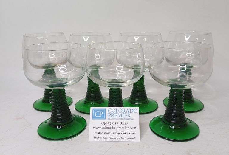 Wine Glasses with Green Bases
