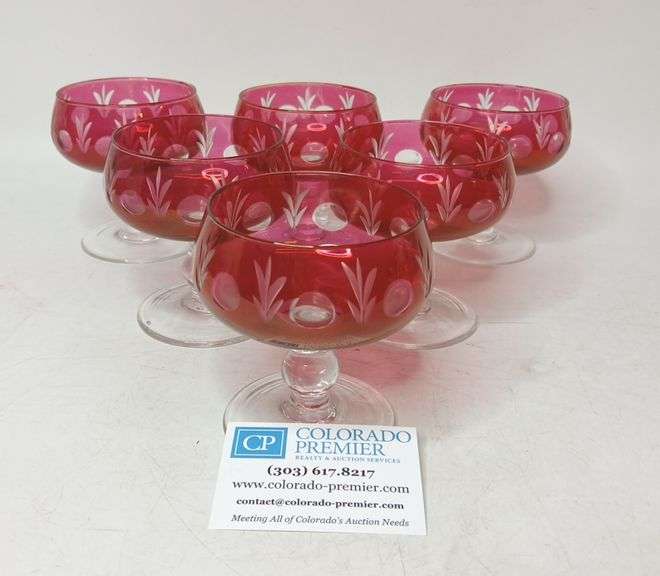 Ruby Cut to Clear Champagne Glasses