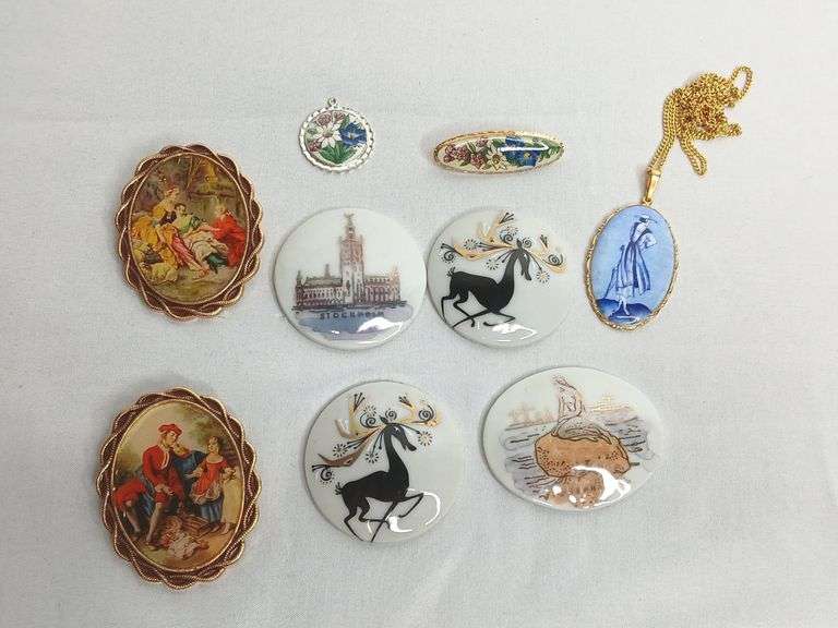 Vintage Painted Porcelain Cabochons and Enameled Jewelry