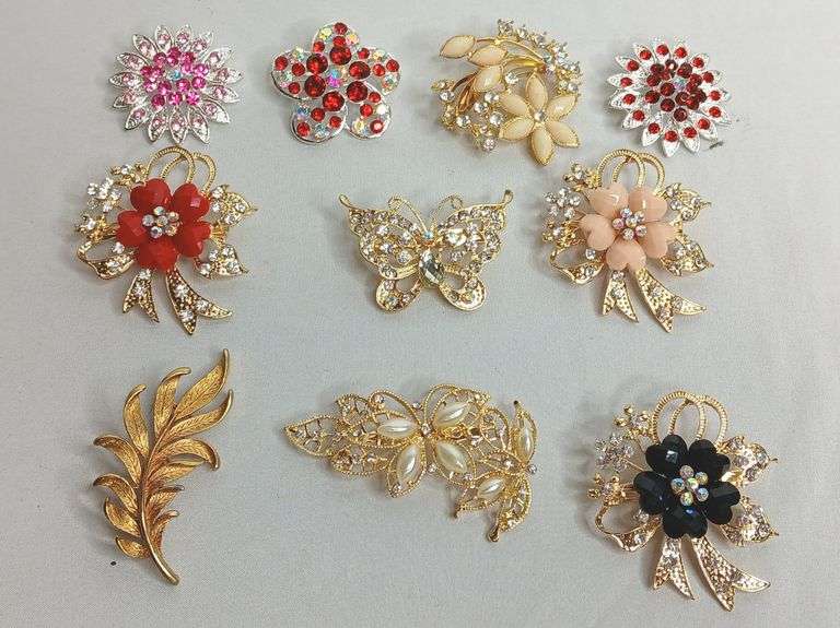JJ, Vintage Metal and Rhinestone Brooches
