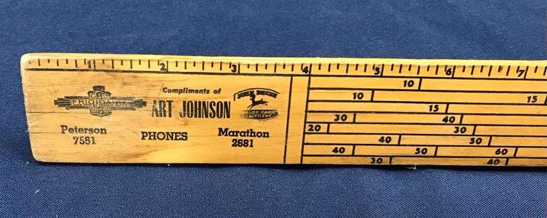 Vintage Wooden Grain Gauge - Art Johnson - John Deere Dealership - Peterson & Marathon
