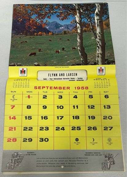 1958 IH Advertising Calendar - “Flynn & Larsen - Fremont, NE”