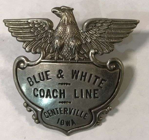 Blue & White Coach Line - Centerville, Iowa - Hat Badge