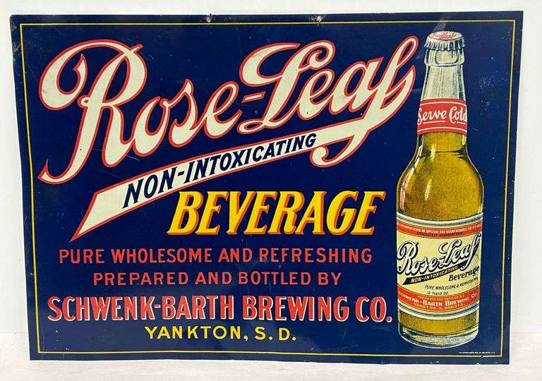 Rose-Leaf Non Intoxicating Beverage Sign — Schwenk-Barth Brewing Co. - Yankton, South Dakota