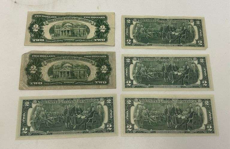 (6) US $2 Notes - Red Seal & Bicentennial