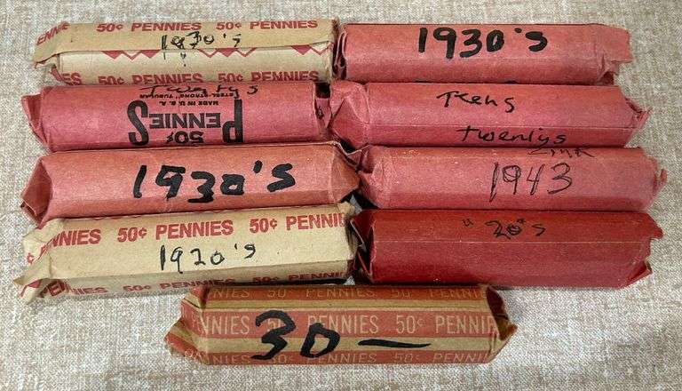 (9) Rolls of Wheat Cents - Teens, Twenties, Thirties, & Forties