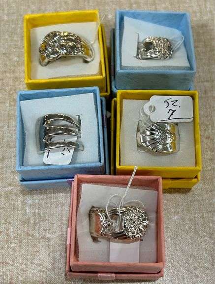 Group of (5) Fancy Silver Plated Spoon Rings