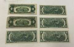 (6) US $2 Notes - Red Seal & Bicentennial