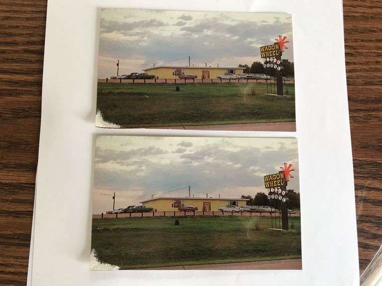 (2) REAL PHOTO POST CARDS OF THE “WAGON WHEEL STEAK HOUSE” LAUREL NEBRASKA-LOOKS EALRY 1960’S