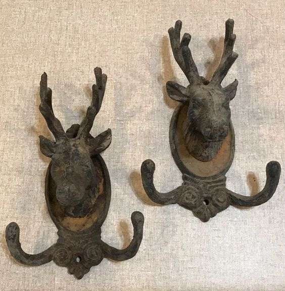 (2) Cast Iron Deer Coat Hooks