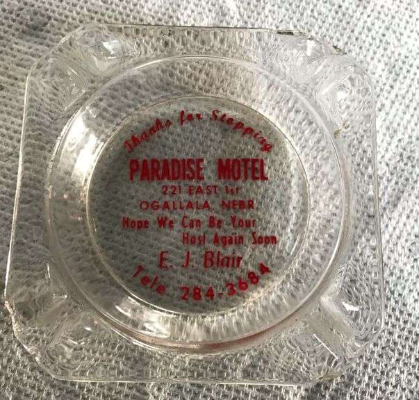 OLD SOUVENIR ASHTRAY FROM “PARADISE MOTEL” OGALLALA, NEBRASKA