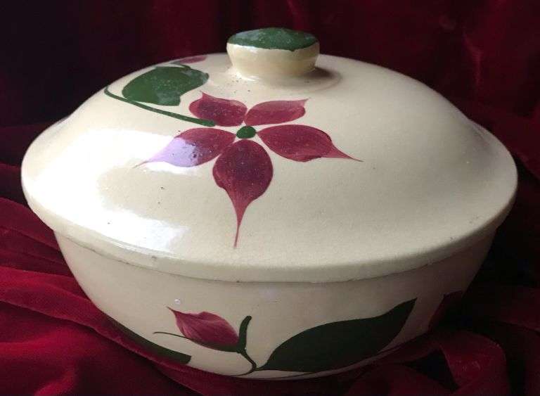OLD “WATT STARFLOWER” COVERED BOWL OR DISH-QUITE NICE WITH CORRECT LID