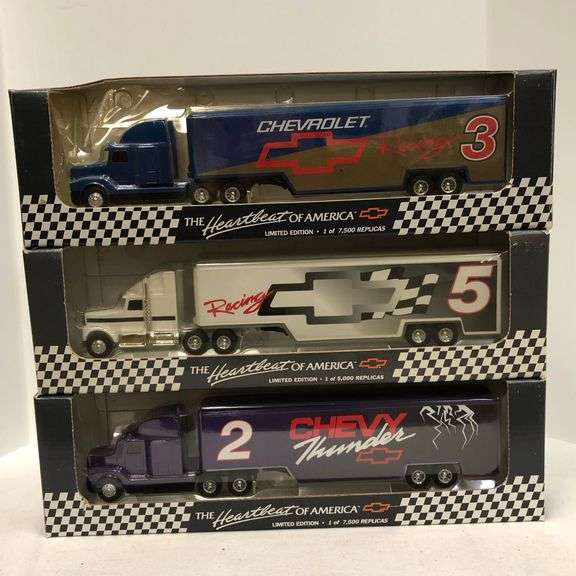 Group of 3 Chevy Racing Transport Model Trucks