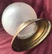 OLD CEILING LIGHT FIXTURE WITH FROSTED ROUND GLOBE WITH DECO DESIGN