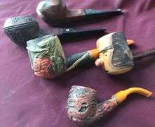 (5) OLD SMOKING PIPES-SOME FANCY FIGURAL-NICE LITTLE COLLECTION