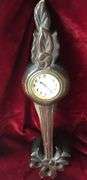 OLD WOOD WALL CLOCK IN AN ART NOUVEAU STYLE-QUITE ODD - 14 INCHES TALL