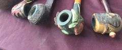 (5) OLD SMOKING PIPES-SOME FANCY FIGURAL-NICE LITTLE COLLECTION
