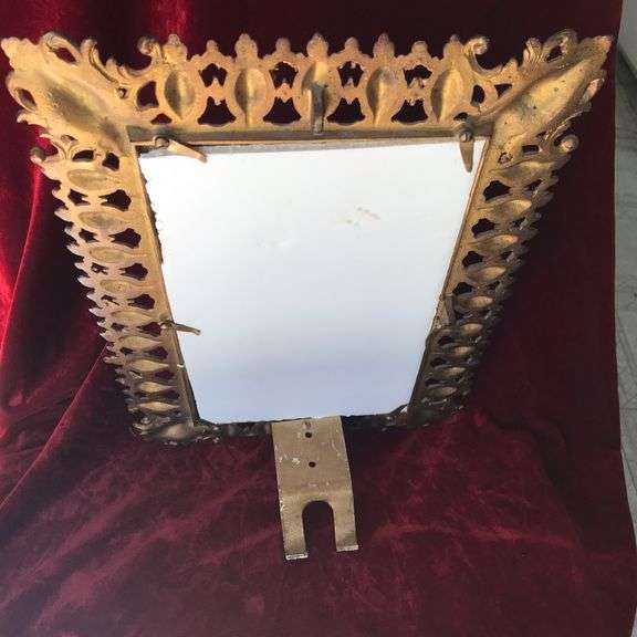 ANTIQUE FANCY CAST IRON PICTURE FRAME-BRASS PLATED WITH OLD PATINA-NICE