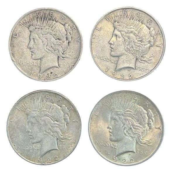 (4x) 1922 Peace Silver Dollars