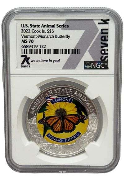 2022 US State Animal Series $5 Silver Dollar "Vermont - Monarch Butterfly" NGC MS70
