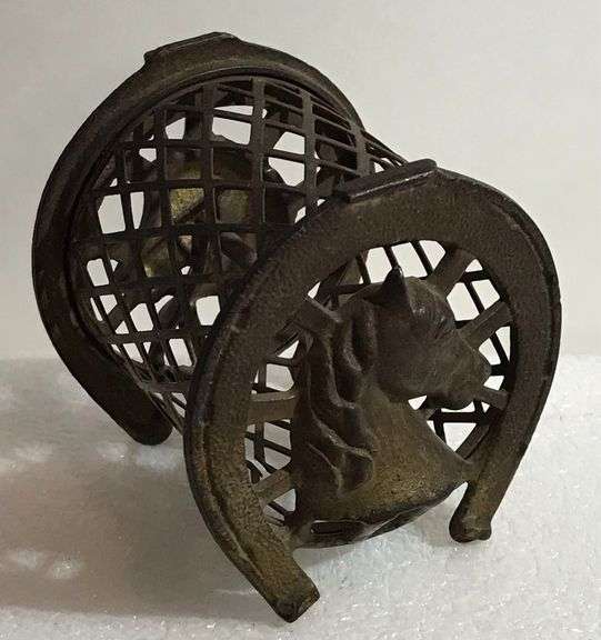Early Cast Iron / Wire Mesh - Horseshoe Coin Bank