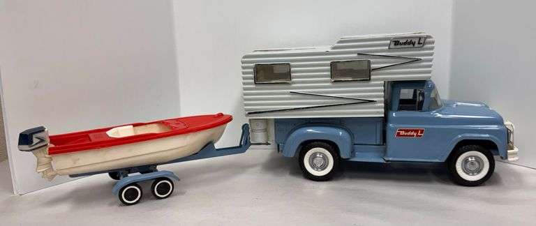 Vintage "Buddy L" Camper Truck with Boat & Trailer