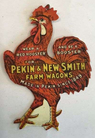 Pekin & New Smith Farm Wagons - Celluloid Advertising Pin - 1906 Pat. Date
