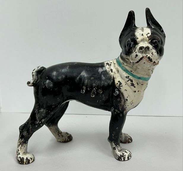 Antique Cast Iron Boston Terrier Door Stop - 10” Tall