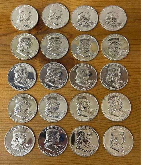 (20x) 1961 Franklin Silver Half Dollars - Proof
