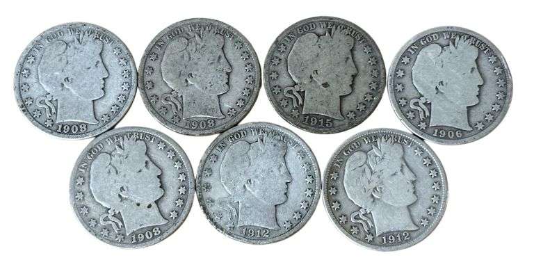 (7x) Barber Silver Half Dollars
