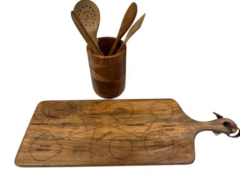 Beautiful Wood Charcuterie Board & Wooden Utensil Holder