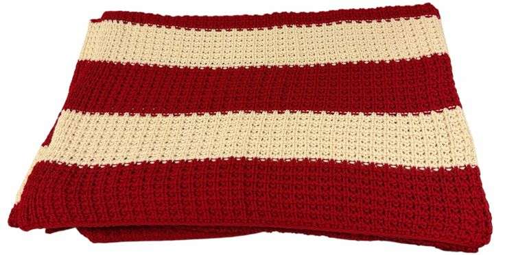 Beautiful Red & Cream Crocheted Large Afghan