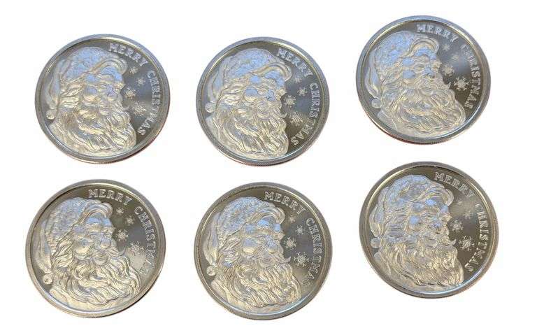 6 - 1oz "Santa" Silver Round Coins
