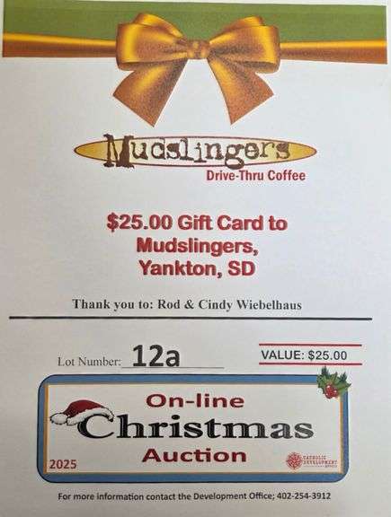 $25 Gift Certificate to Mudslingers Drive-Thru Coffee, Yankton, SD