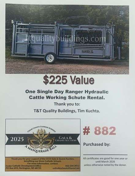 One Single Day Ranger Hydraulic Cattle Working Chute Rental - Creamer ...