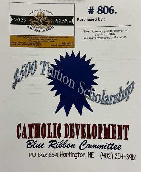 $500 Catholic Development Blue Ribbon Tuition Scholarship