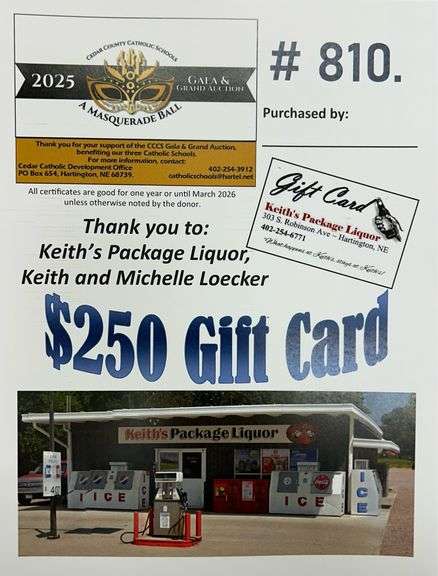 $250 Gift Card to Keiths Package Liquor