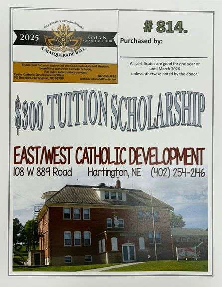 $300 Tuition Scholarship for a Student at East/West Catholic