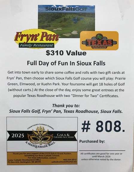 Full Day of Fun for Four in Sioux Falls; Breakfast, Golf, & Dinner