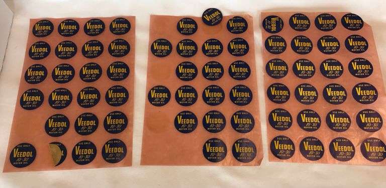 NOS “Veedol 10-30 Motor Oil” Advertising Stickers - Creamer Auction
