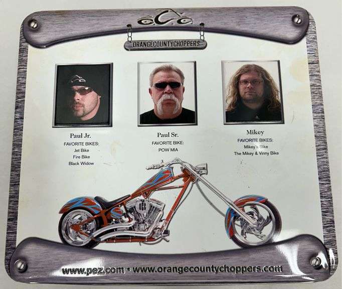 Orange County Choppers PEZ Dispenser Gift Tin Set – Paul Sr., Paul Jr., and Mikey – Limited Edition 