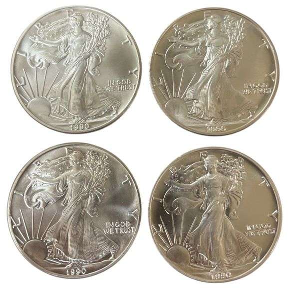 (4x) 1990 American Silver Eagles - 1 Oz of Fine Silver