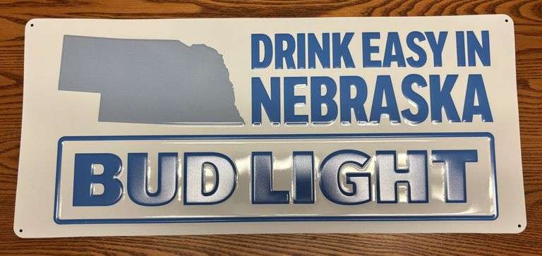 "Drink Easy in Nebraska" Budlight Metal Sign 24 inch x12 inch