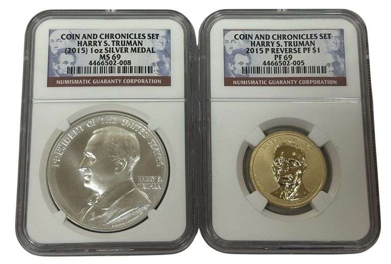 2015 Coin and Chronicles Set – Truman $1 Reverse Proof & Truman Silver 1 Oz Medal NGC Certified