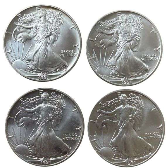 (4x) 1991 American Silver Eagles